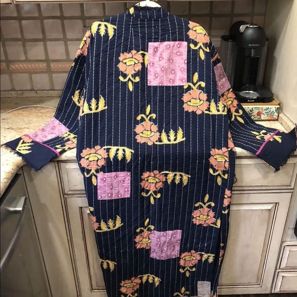 Free People Summer Dreams Duster Patchwork Floral Mix Blue Pink GoldOrange Open - Picture 5 of 6